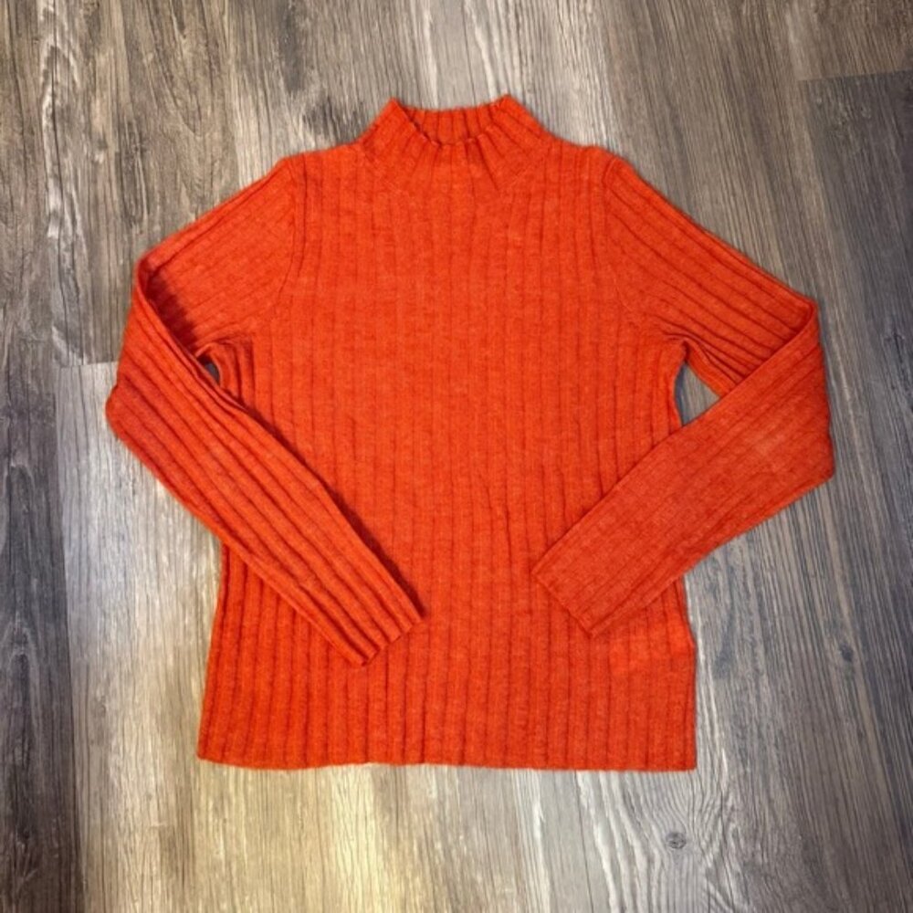 Madewell Orange Ribbed Mock Neck Long Sleeve Alpaca Blend Sweater Size L